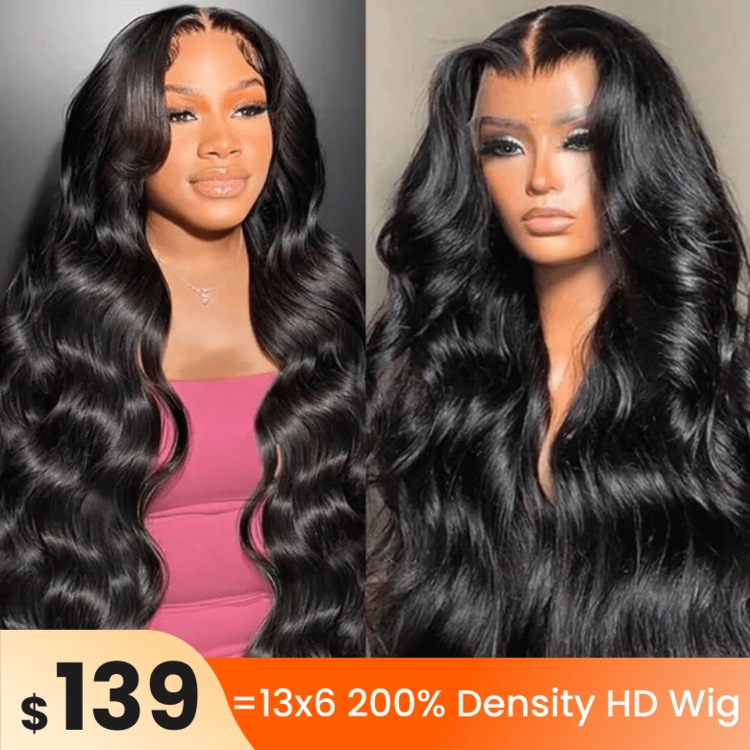 Pre Plucked 13x6 Lace Front Wig 180% Density body weave  display picture 1