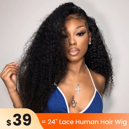 Flash Sale $39 get 24" Curly Wigs By Installment 180% Density 4*0.75 Lace Part Human Hair Wigs Natural Color