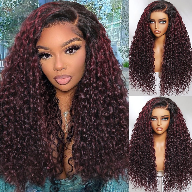 【JULIA】 Julia Hair 13x4 Lace Front Wig Water Wave Black Cherry Ombre