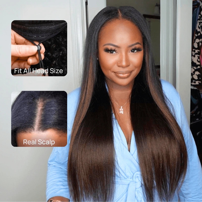 ?️ Brand New ?  Natural Brown Color Quality Human Hair Wig Amazon.com : abbildung 30inch Highlight Ombre Lace Front Wig  main image 3