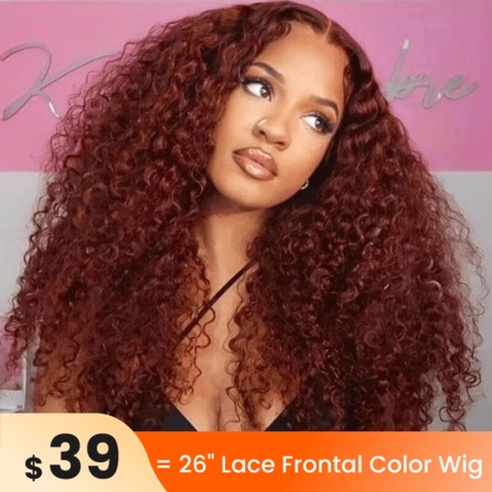 $39 Get 26" Reddish Brown 13x4 Lace Frontal 180% Density Jerry Curly Human Hair Wigs By Installment Flash Sale