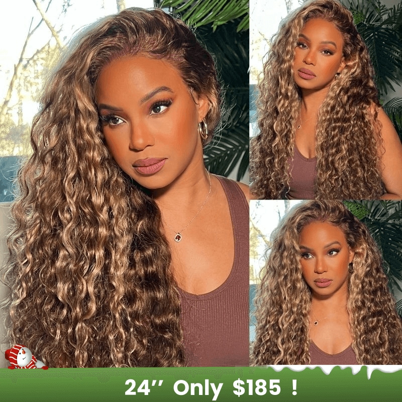 Julia Hair Honey Blonde Water Wave Highlighted Lace Front Wig