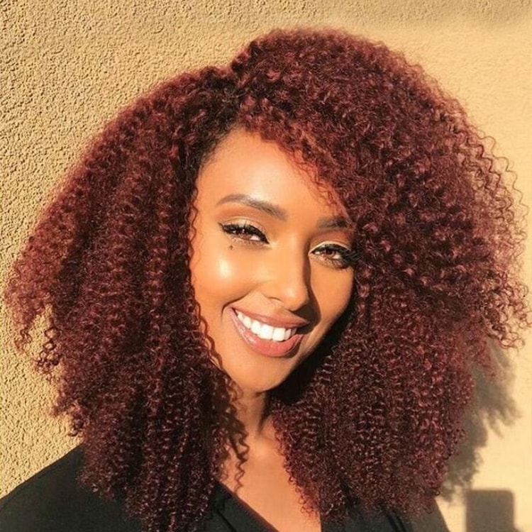 Julia Hair Pre-Cut Lace Wig 4C Afro Kinky Curly Reddish Brown Color 13x4  Lace Frontal Human Hair Wig