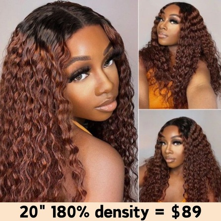Julia Hair Dark Root Reddish Brown Water Wave V Part Wigs Real Scalp Breathable Cap Wig No Leave Out 180% Density Flash Sale