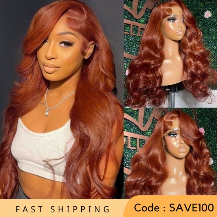 Julia Hair Affordable Body Wave 13x4 Copper Brown Lace Front Wig  Pre-plucked Colored Natural Human Hair Wigs for Women Flash Sale $100 Off