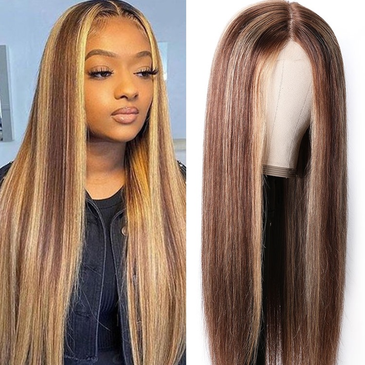 Julia Highlight 16-20 Inch Human Hair Straight Wigs Honey  display picture 2