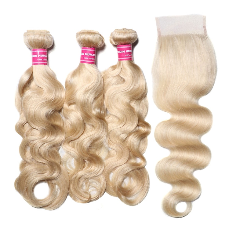 Julia 613 Color Real Human Hair 3 Bundles With 4x4 Lace  display picture 1