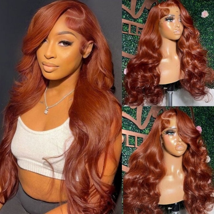 [Halloween Only] Julia Hair Affordable Body Wave 13x4 Copper Brown Lace  Front Wig Pre-plucked Colored Natural Human Hair Wigs for Women