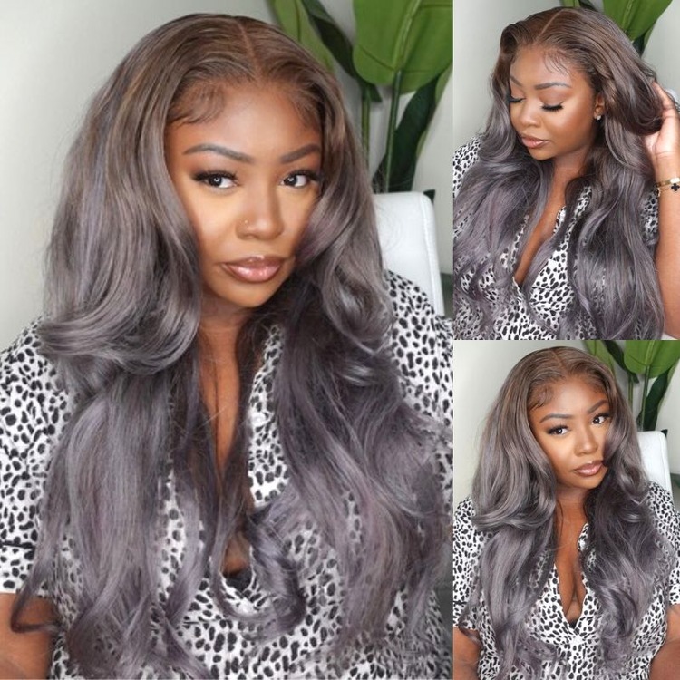 Julia Hair 13x4 Lace Front Ash Violet & Brownish Highlights  display picture 1