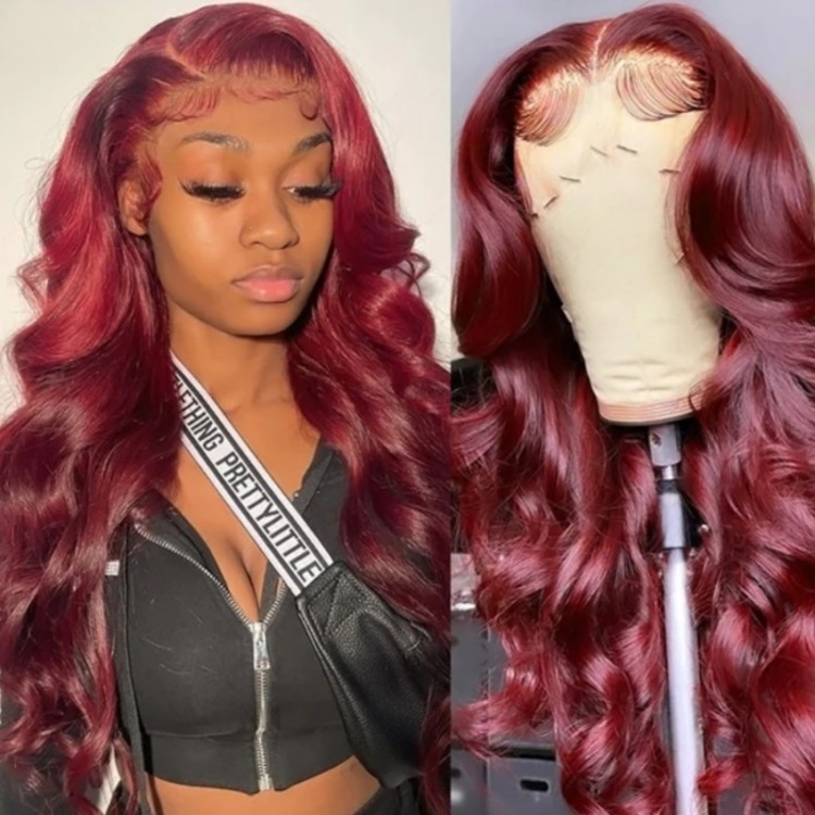 Julia Hair Burgundy Color Lace Front Wig Body Wave Human Hair Wigs Wigs Transparent Lace Wig Flash Sale $100 Off