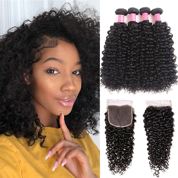 Julia Hair Bundles Peruvian Jerry Curly Weave Human Hair With Lace  Closure
