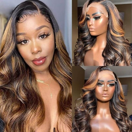 Julia Hair Affordable 13X5X1 T Part Wig Balayage Highlights Body Wave 150% Density Transparent Lace Human Hair Wigs