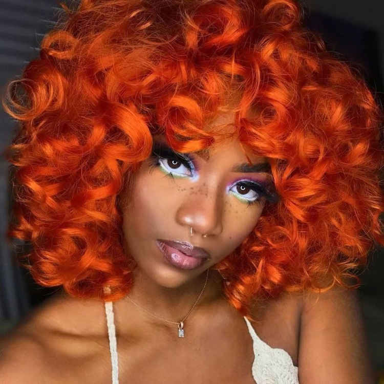 Julia Hair Machine Made Glueless Blonde Ginger Orange Bouncy Curly Bob  Wig With Bangs Flash Sale