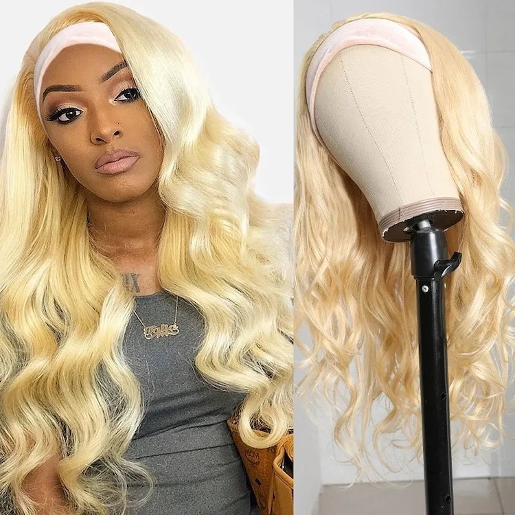 Blonde human hair headband wig Brazilian Straight Brown With Strawberry Blonde Hair  main image 4