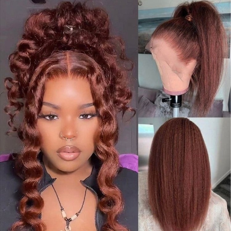 Julia Hair Affordable #33B Reddish Brown 13x5x1 T Part Lace Wig Perfectly  Resembling Natural Hair Kinky Straight Wig 4C Hair 13x4 Lace Front Wigs