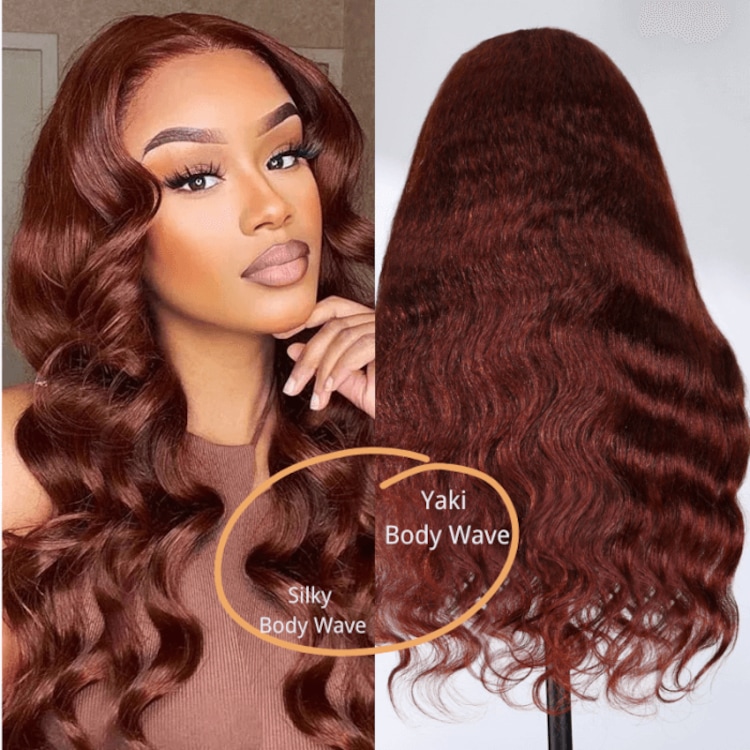 Julia Hair Yaki Reddish Brown Body Wave 13x4 Lace Front Wigs display picture 1
