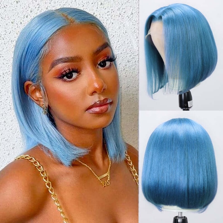 ❤️LYNN P. 16” BLUE SHORT Lace Front Wig *NWT*❤️ 13*6 short lace front bob wigs|straight blue bob wig|ulahair main image 4