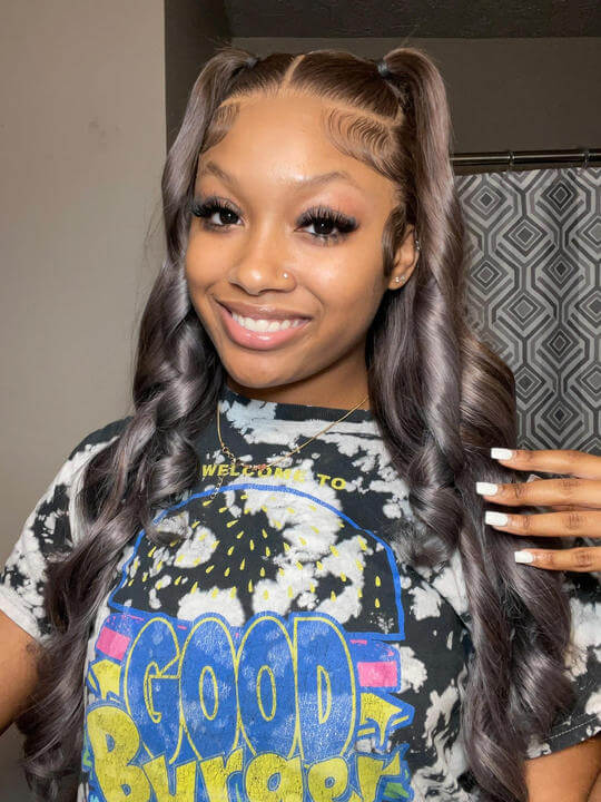 Julia Hair 13x4 Lace Front Ash Violet & Brownish Highlights